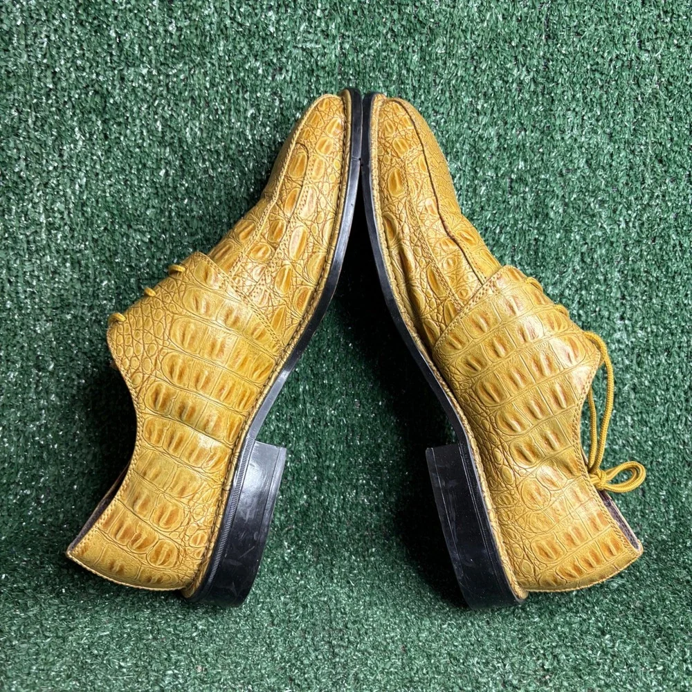 Sio P9932AUT/PINO Faux Croc Skin Square Toe Derby Dress Shoes Yellow Mens 11